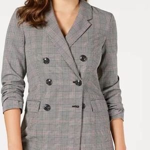 GUESS Alexa Double-Breasted Plaid Blazer